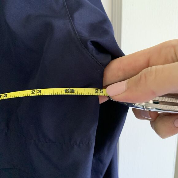 Eddie Bauer Jacket Large Windbreaker Navy Blue Full Zip Coat Hooded Mens Pockets - Picture 6 of 8